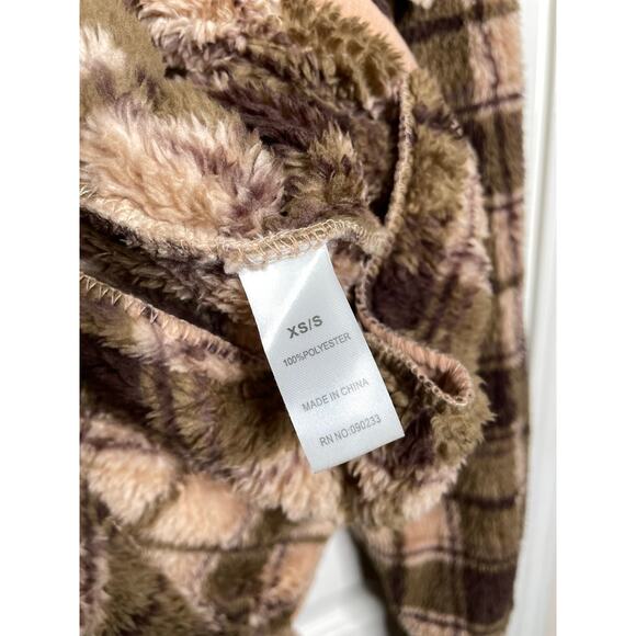 NEW PACSUN Womens Plaid Fuzzy Fury Cosy Jacket Shacket Size XS/S Brown - Picture 6 of 7